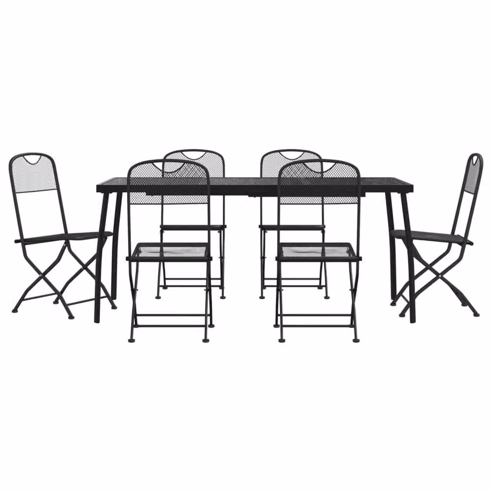 Berkfield Home Beautiful 7 Piece Anthracite Metal Mesh Garden Dining Set in Black – 2