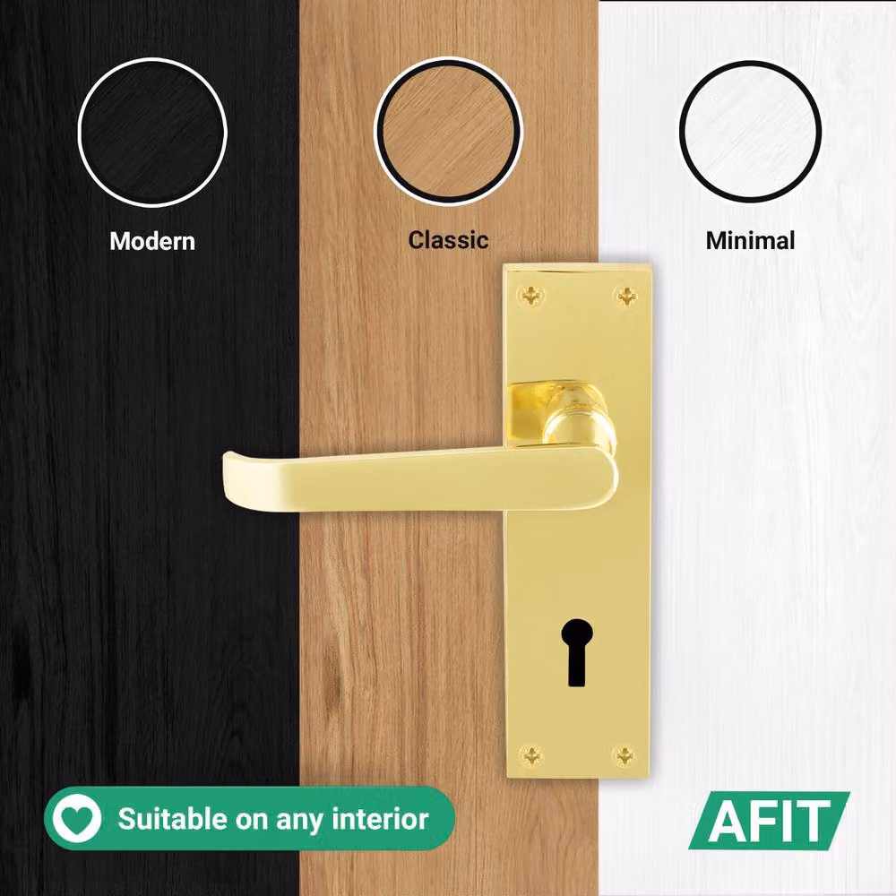 AFIT Polished Brass Lock Door Handle Set with Gold Hinges, 1 Pair – 4