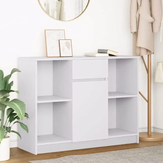 Berkfield Home White Sideboard with Drawer, W/D/H: 101 x 35 x 76 cm