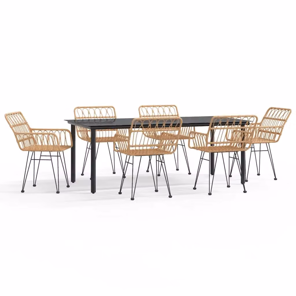 Berkfield Home 7 Piece Brown Poly Rattan Garden Dining Set with Glass Top Table – 2