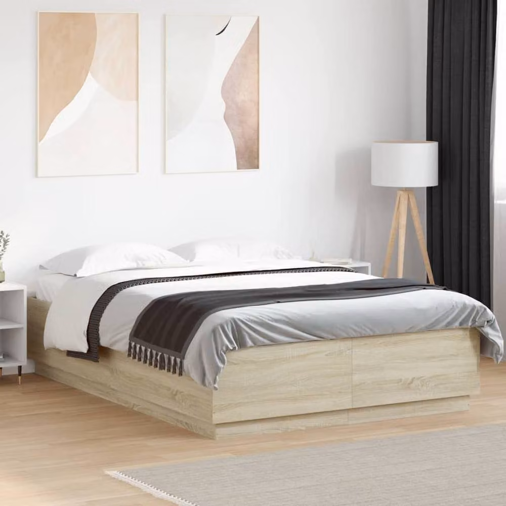 Berkfield Home Durable Small Double Bed Frame with LED Under-Bed Lighting and Drawers in Sonoma Oak Light Brown, W/D/H: 120 x 200 x 40 cm – 2