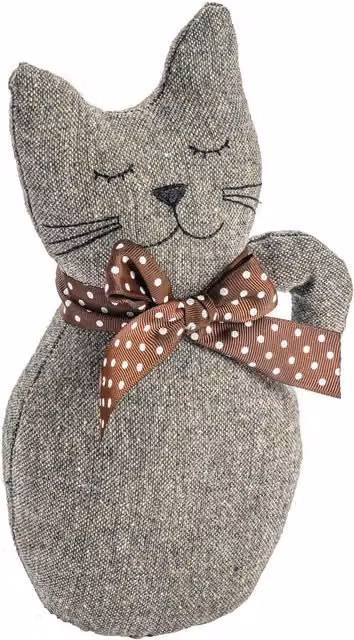Nicola Spring Jasper the Cat Grey Textile Door Stop, H 25 cm x W 16 cm