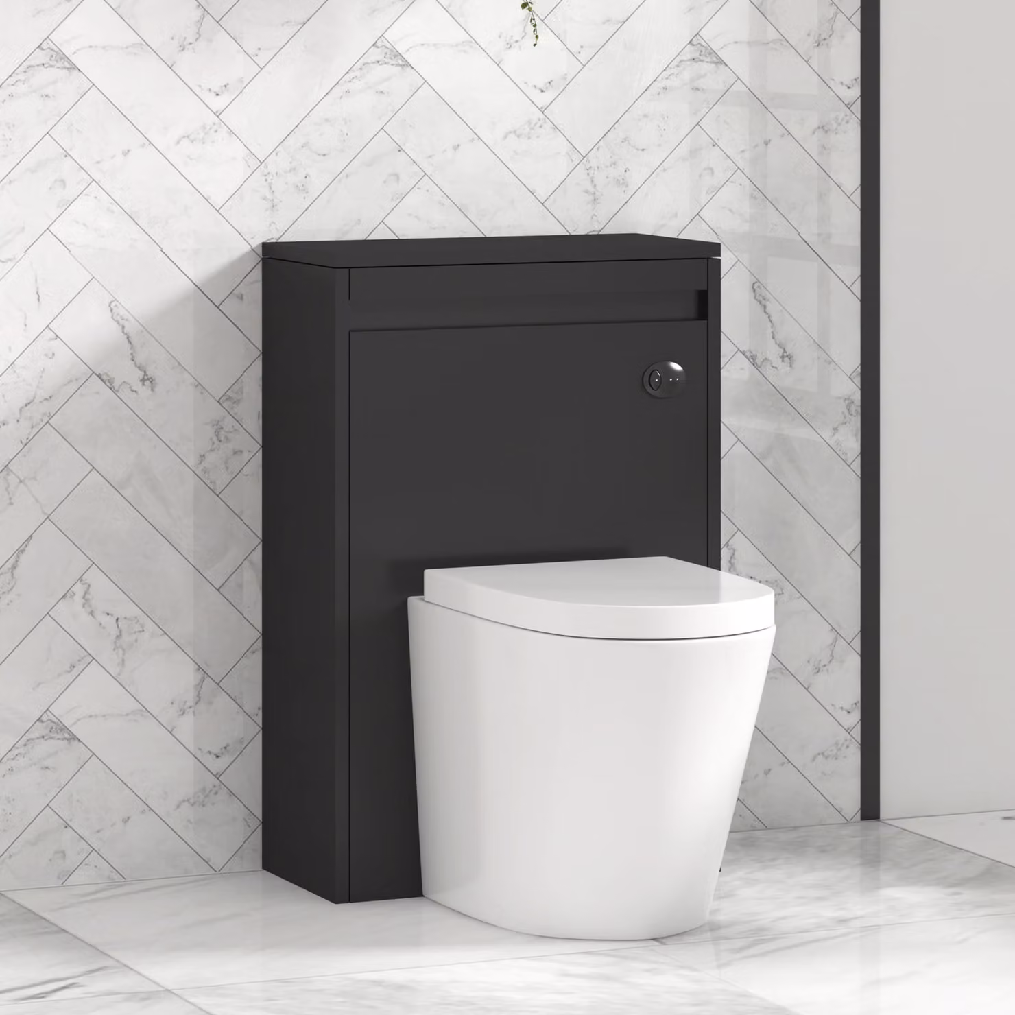 Royal Bathrooms Orion Matt Obsidian Black WC Unit with Cesar Rimless Ceramic Toilet Pan, Seat and Cistern, Width: 54 cm