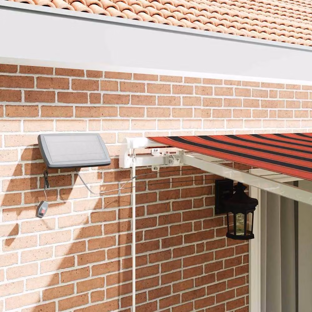 Berkfield Home Manual Retractable Polyester Awning with LED in Orange and Brown Striped, W: 450 cm, D: 300 cm – 4