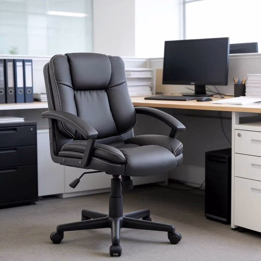 FORGEVIO Swivel Executive Office Chair in Black PU Leather – 3
