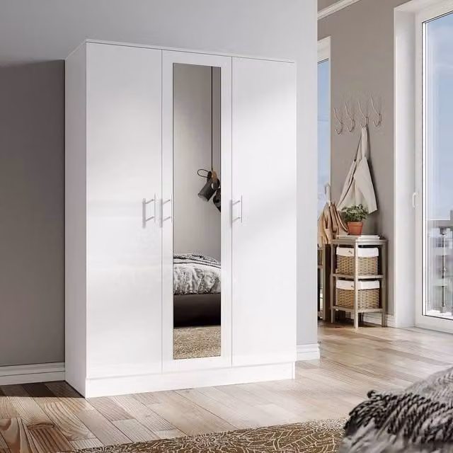 FORGEVIO Modern High Gloss 3 Door Wardrobe in White – 1