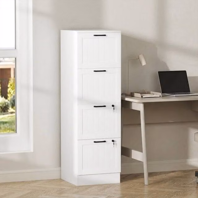 STILVORA 4 Drawer Filing Cabinet with Lock in White – 1