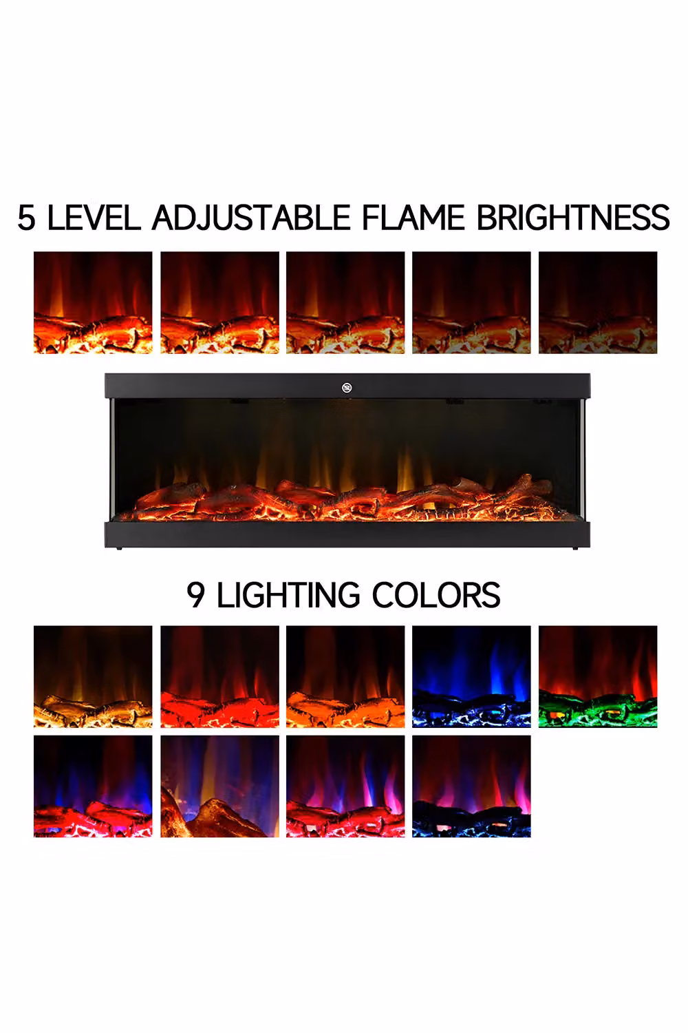 Living and Home 3 Side Electric Fireplace with Remote Control and App Control, Black, Width: 142 cm – 6