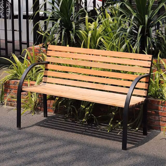 Livingandhome Classic Wooden Garden Bench with Cast Iron Frame, Brown