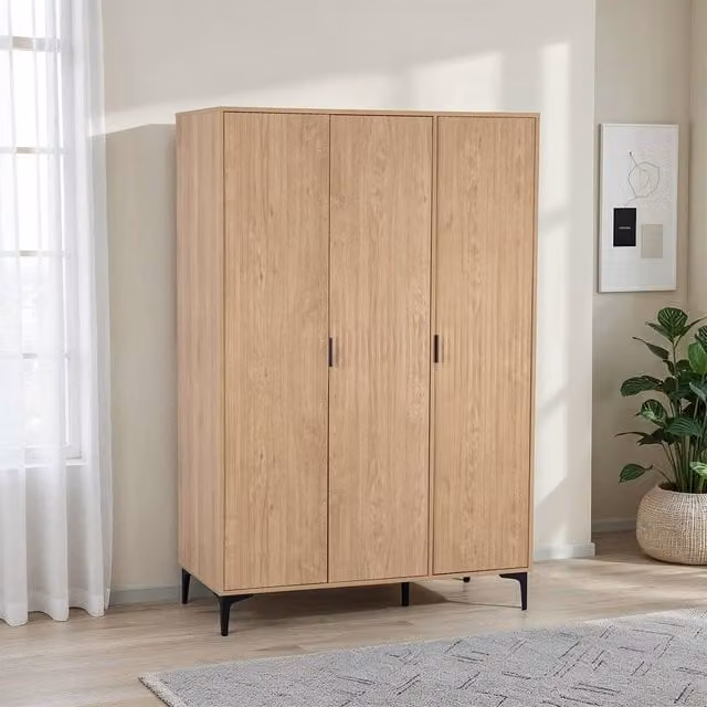 Seconique Miami 3 Door Wardrobe in Light Oak and Black