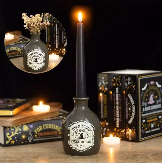 KDMD Mischief & Magic Trickster Tonic Mini Ceramic Candle Vase in Dark Green
