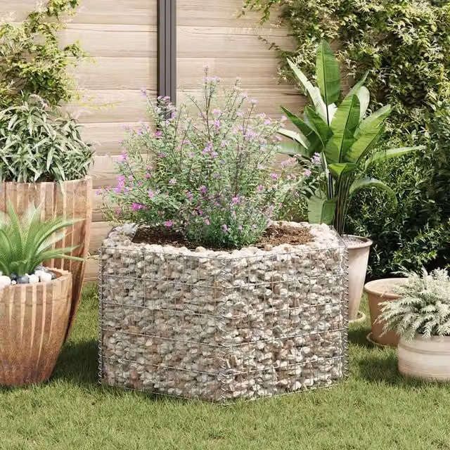 Berkfield Home Hexagonal Gabion Raised Bed in Silver, W/D/H: 100 x 90 x 50 cm