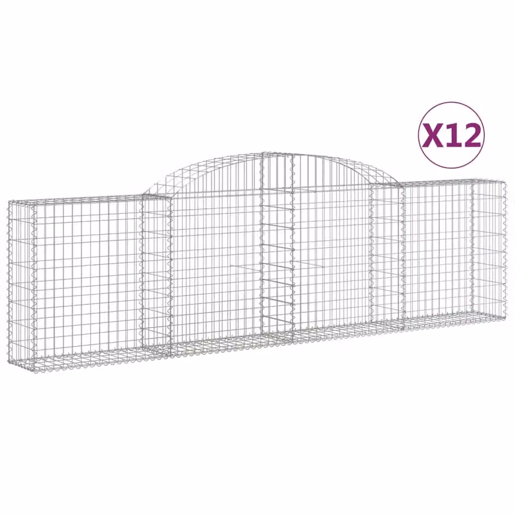 Berkfield Home Arched Gabion Baskets, 12 Piece Set, Silver Galvanised Steel, W: 300 cm, D: 30 cm, H: 80-100 cm – 2