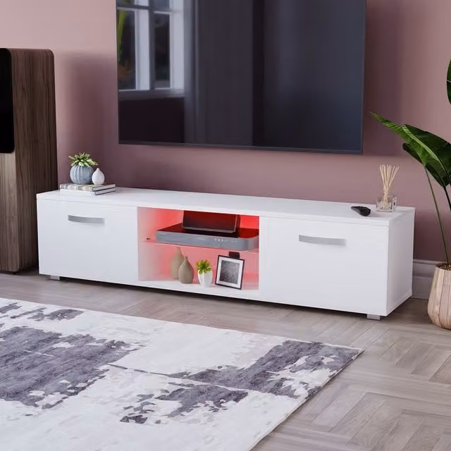 Vida Designs Cosmo 2 Door LED TV Unit in White and Multicolour, Width: 160 cm