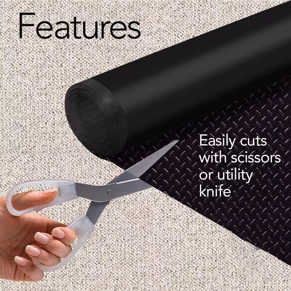 NESTLUNE Black Geometric Checker Rubber Flooring Matting, W: 100 cm, L: 1100 cm – 2