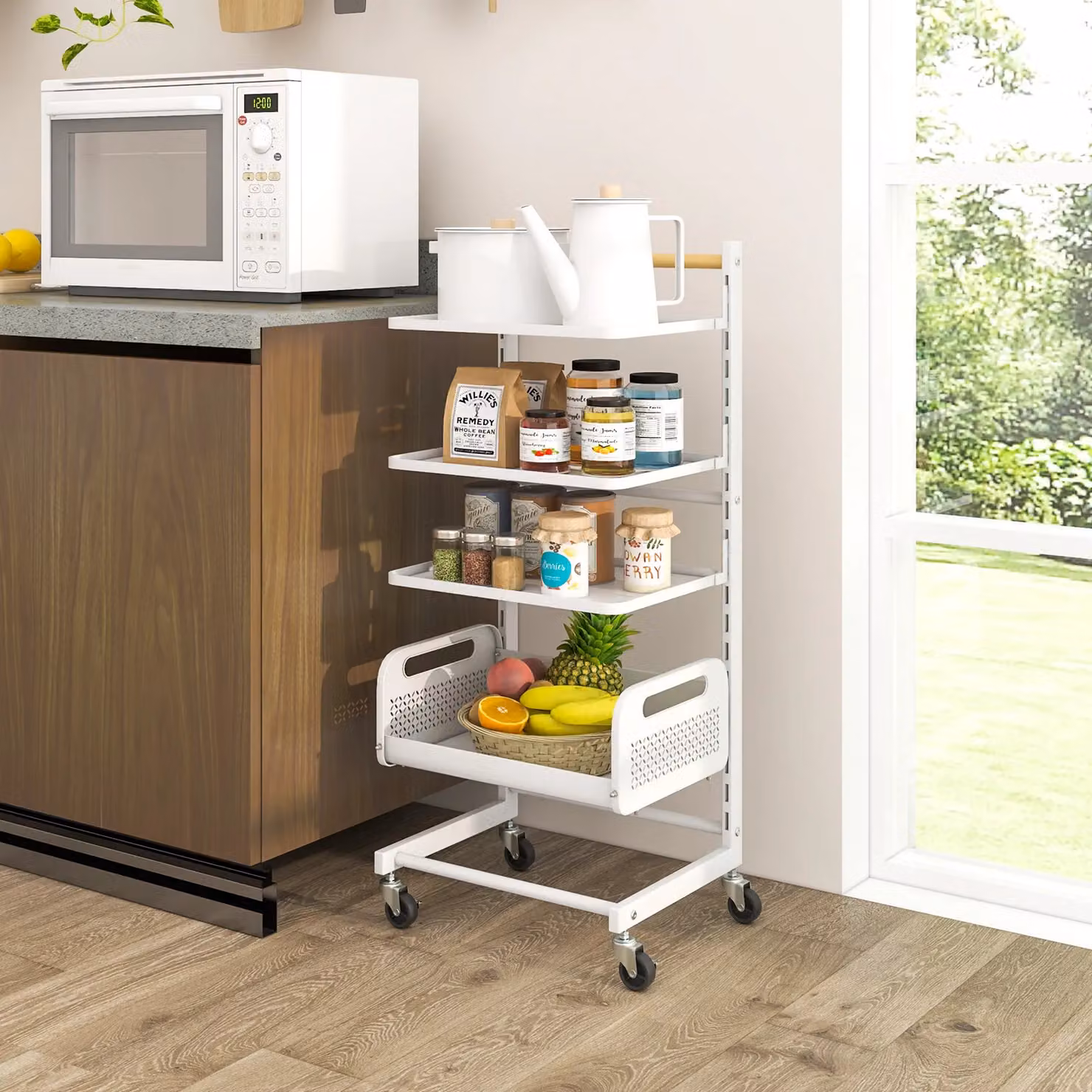 Costway 4 Tier Metal Kitchen and Bathroom Utility Storage Trolley with Adjustable Shelves in White – 2