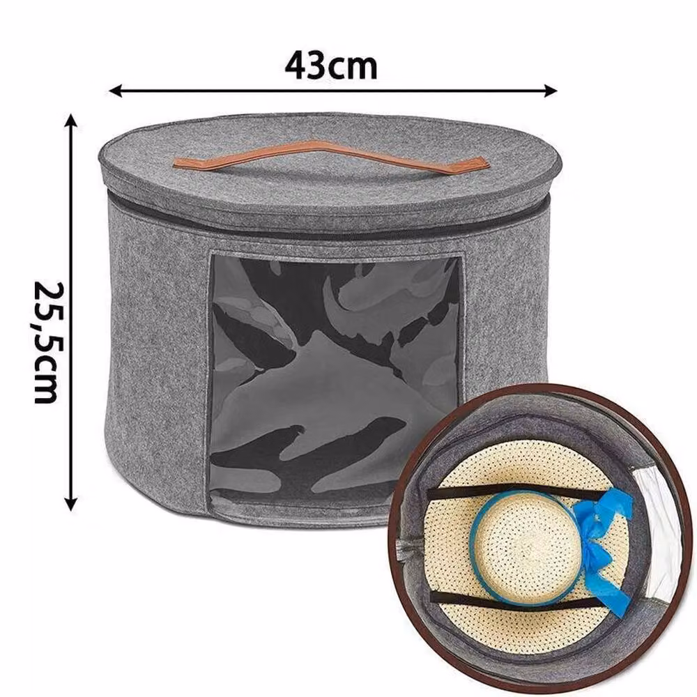 KORVIXA Round Hat Storage Box in Grey, Foldable Fabric Organiser with Handles, Diameter: 80 cm – 2