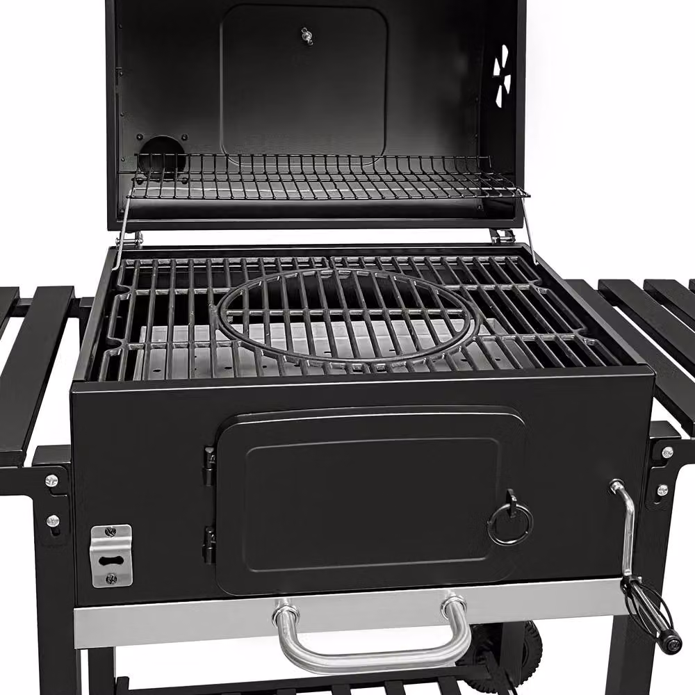 Monstershop XL Offset Charcoal BBQ Smoker Grill in Black with Cast Iron Details and Thermometer, W/D/H: 120 x 67 x 132 cm – 3