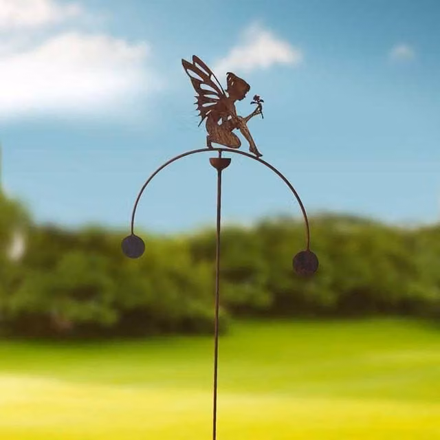 Poppyforge Fairy Sitting Wind Rocker in Brown Steel, W54 x H148.5 cm