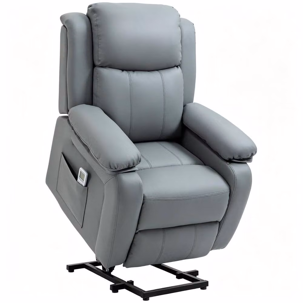 STILVORA Grey Synthetic Leather Recliner Armchair with Power Lift Assist – 3