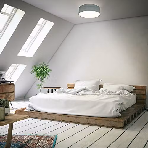 B.K.Licht Grey Fabric Ceiling Light with Ceramic Details, Cylinder Flush Mount Fitting, E27 Socket, Max 40W, W/D/H: 30 x 30 x 10 cm – 2