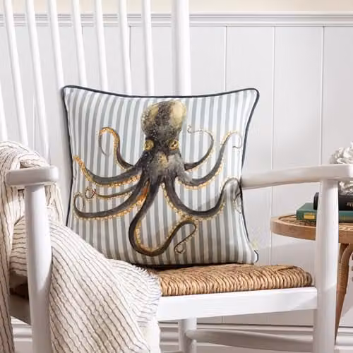 Rivahome Striped Animal Velvet Cushion in Blue, Grey and Multicolour, W/D/H: 43 x 43 x 43 cm – 1