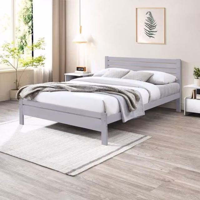 FurnitureboxUK Dylan Scandinavian Double Bed Frame in Solid Grey Rubberwood, 140 x 200 cm