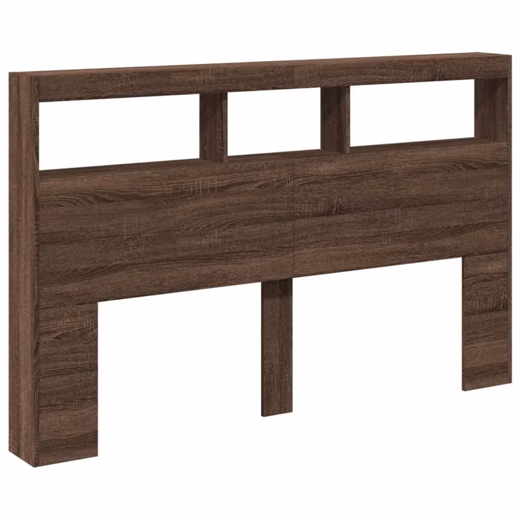 Berkfield Home Modern Wall Mount Headboard Cabinet with LED Lighting and USB Charging Port in Brown Oak, W: 160 cm, D: 17 cm, H: 102 cm – 2