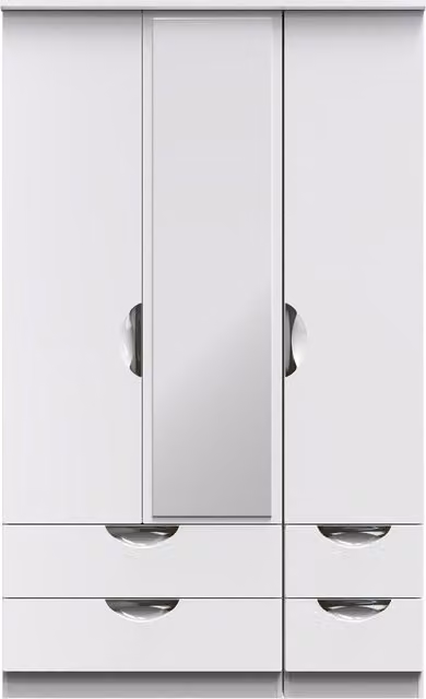 2 U Holborn Ready Assembled Triple Wardrobe with Mirror and Three Drawers in White