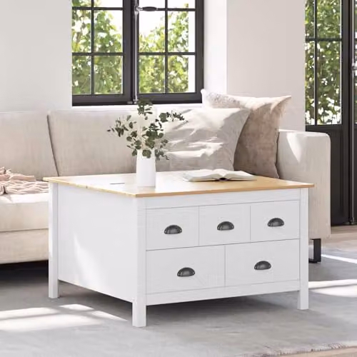 vidaXL HILL Coffee Table in White and Honey Brown, W/D/H: 79.5 x 79.5 x 49 cm – 2