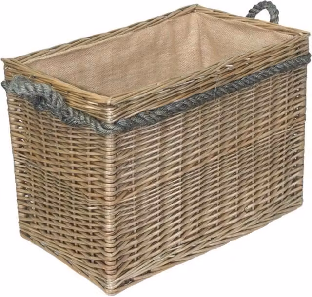 Red Hamper Rectangular Wicker Log Basket with Rope Handles in Brown and Red, W: 38 cm