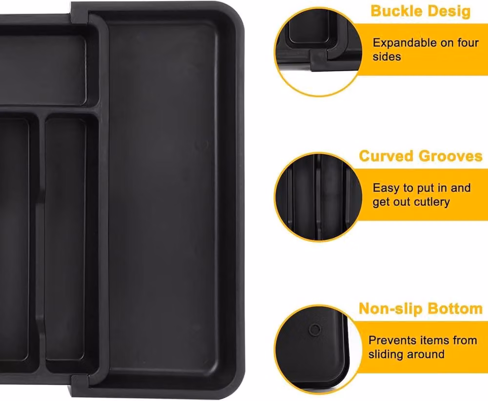 Almineez Expandable 8-Piece Cutlery Drawer Organiser Tray in Black – 5