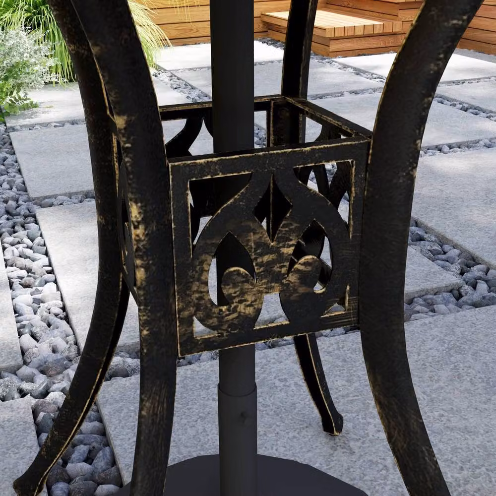 Wyld Haus Kenofa Round Cast Aluminium Garden Dining Table with Parasol Hole in Antique Bronze – 8