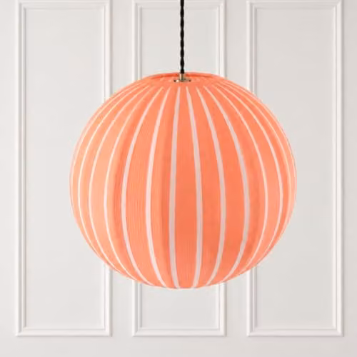 CGC Lighting Fleur Large 45cm Striped Round Globe Lantern Lampshade in Orange and Red Fabric – 3