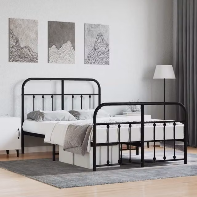 Berkfield Home Metal Bed Frame with Headboard and Footboard in Black, W/D/H: 120 x 190 cm – 1
