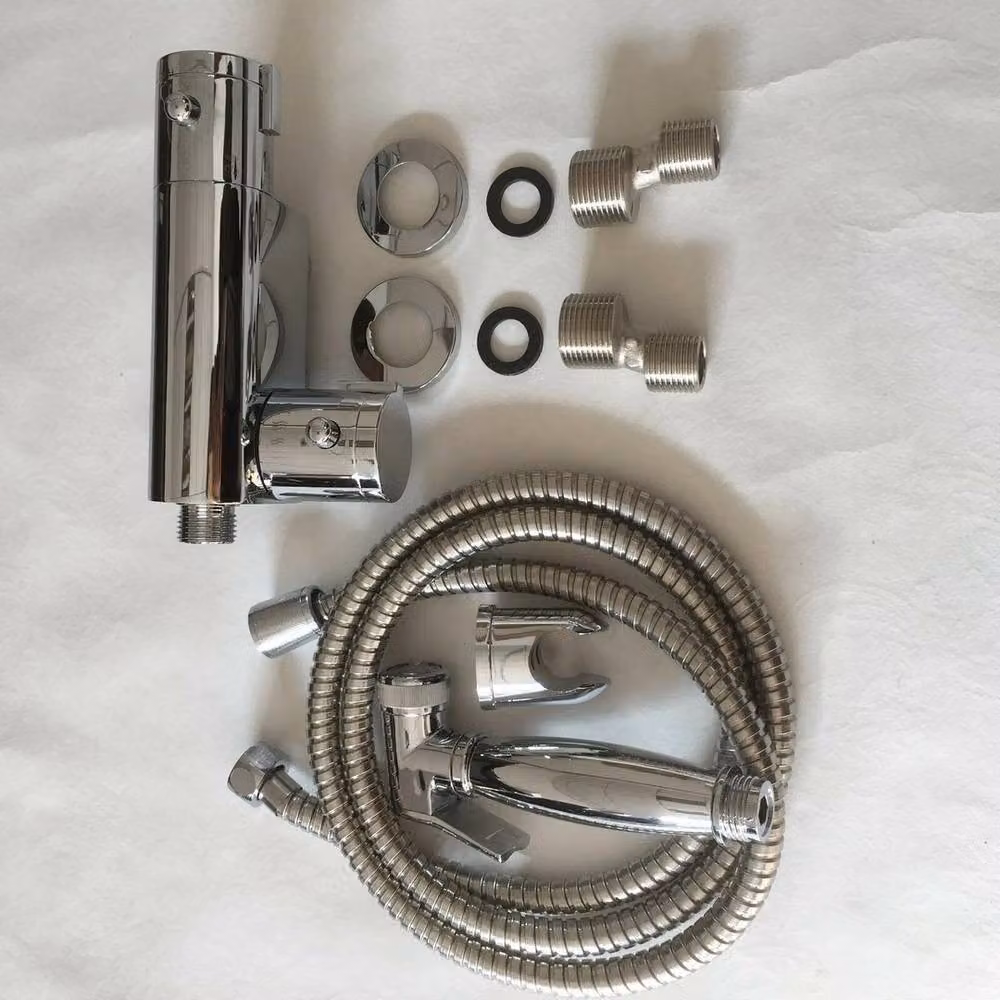 FLAVORA Chrome Thermostatic Bidet Spray Shower Kit in Metallic Silver – 2