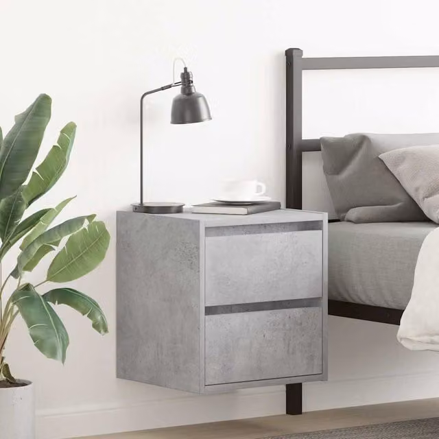 Berkfield Home Wall-mounted Bedside Cabinets, 2 Pieces, Concrete Grey, W/D/H: 38 x 34 x 40 cm – 1