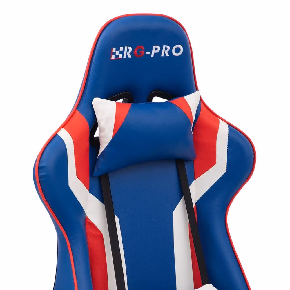 RayGar RG-PRO Gaming Chair in Blue with Synthetic Leather, Height Adjustable, 360 Degree Swivel and Headrest – 3