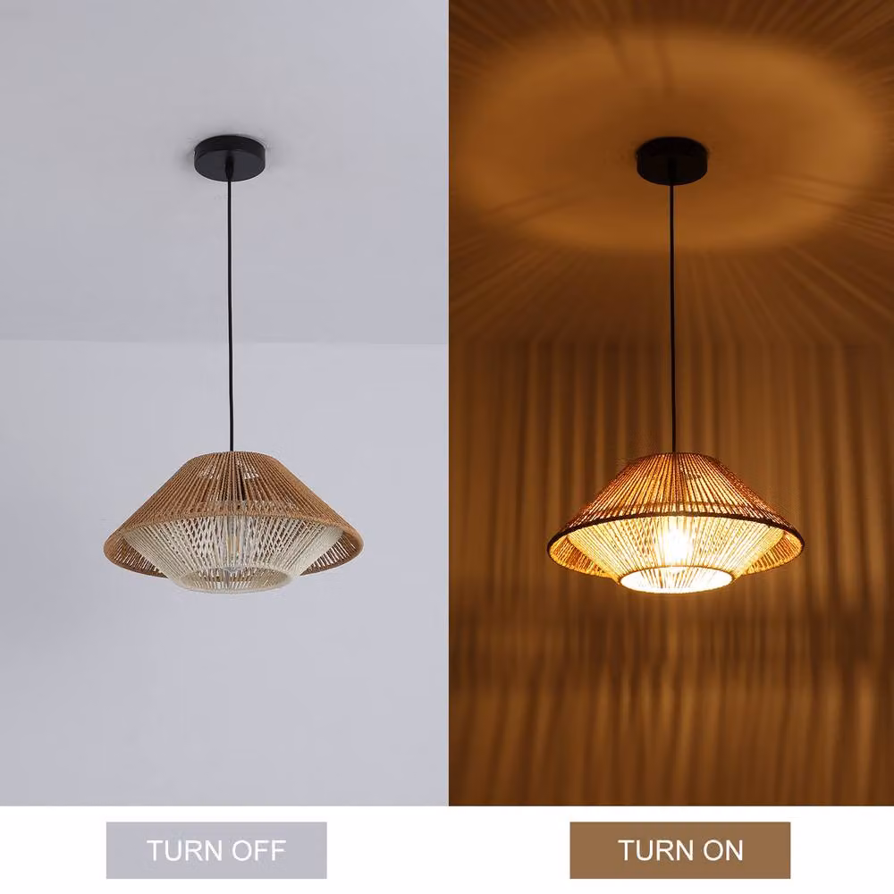 NIVOR Adjustable Boho Rattan Pendant Light, E27 Cone Suspended Chandelier in Brown – 3