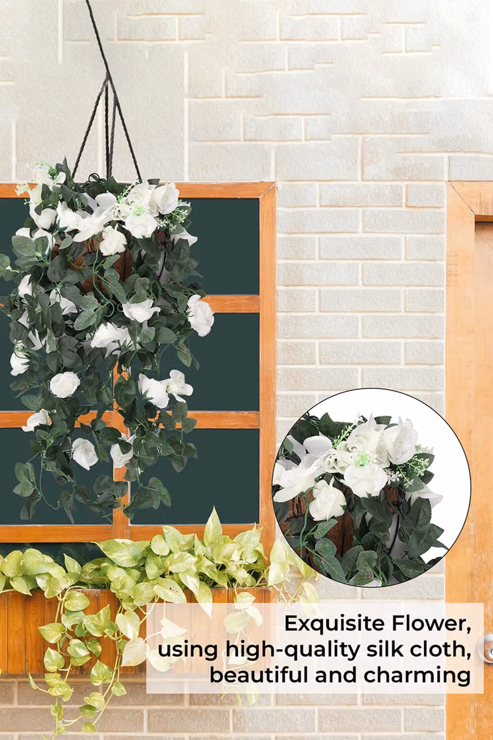 Neel Blue Artificial Rose Garland Vine with 18 White Flowers, 110 cm Hanging Silk Floral Foliage – 5