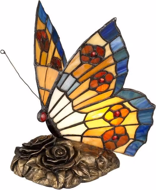 Netlighting Butterfly Tiffany Tabletop Lamp in Architectural Bronze and Brown with G9 Bulb