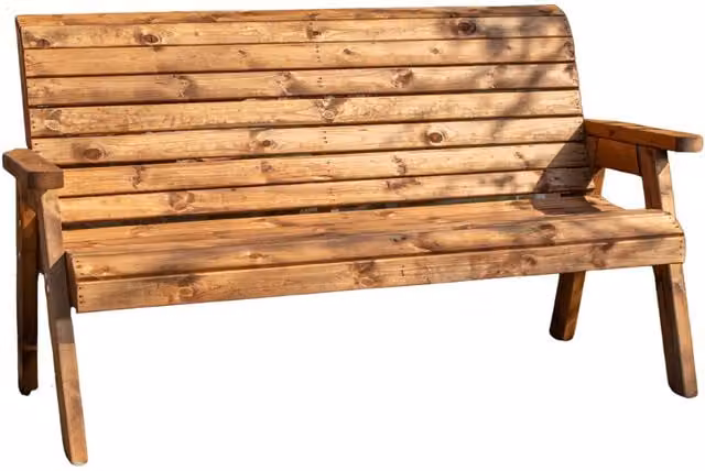 Charles Taylor Hand Made Traditional 3 Seater Chunky Rustic Wooden Garden Bench in Red and Brown, W/D/H: 145 x 74 x 41 cm