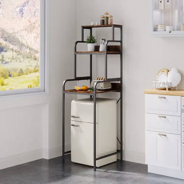 Living and Home 2-Piece Detachable Metal Refrigerator Top Storage Rack in Black and Brown – 1