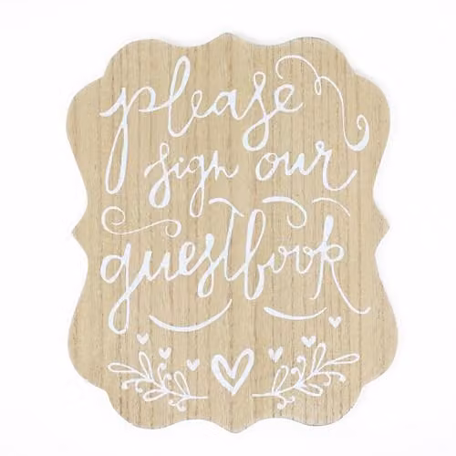 Sifcon Rustic Wooden Please Sign Our Guestbook Plaque, Brown, Rectangular Tabletop Sign for Weddings and Events