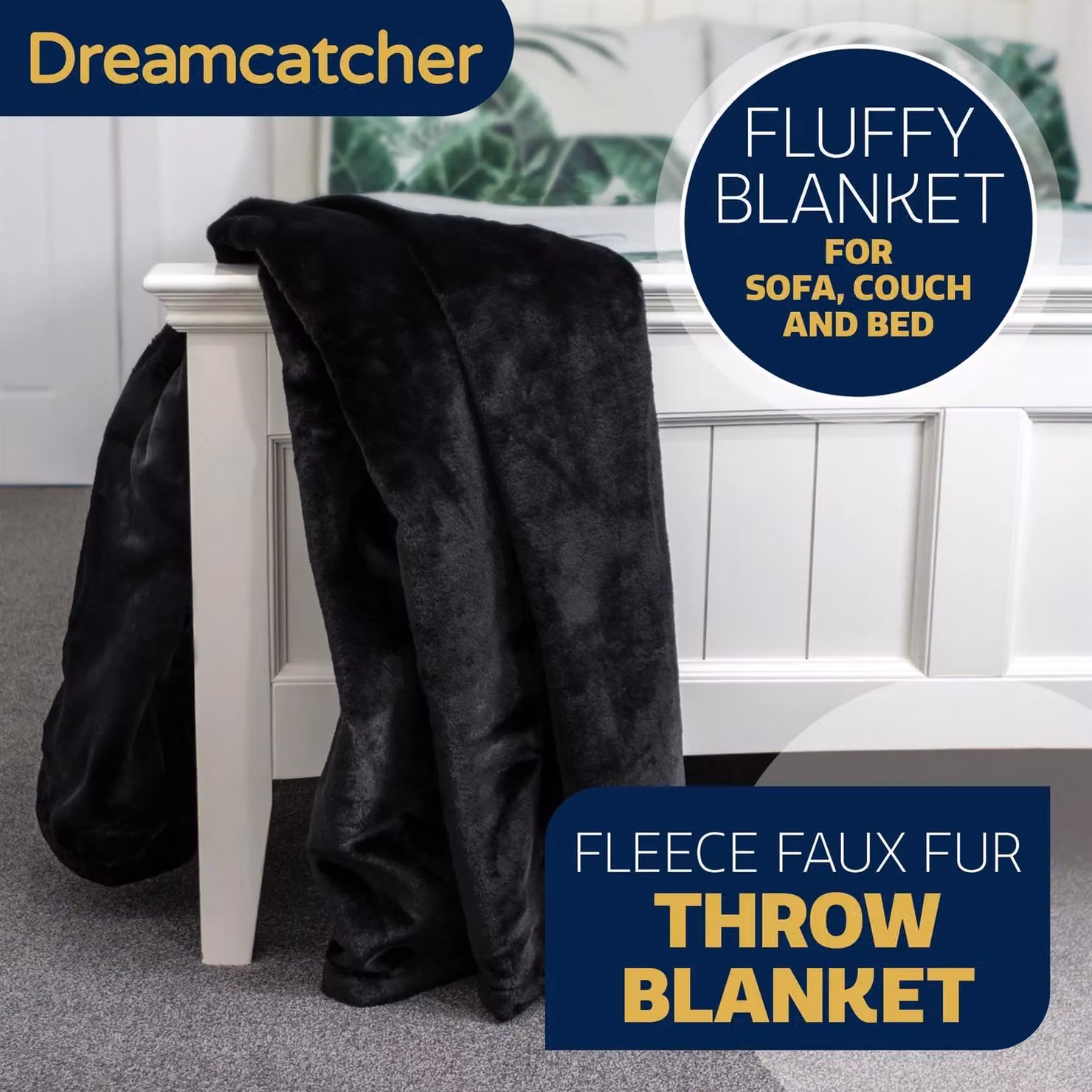 Dreamcatcher Faux Fur Polyester Throw Blanket in Black, W/D/H: 160 x 130 cm – 2