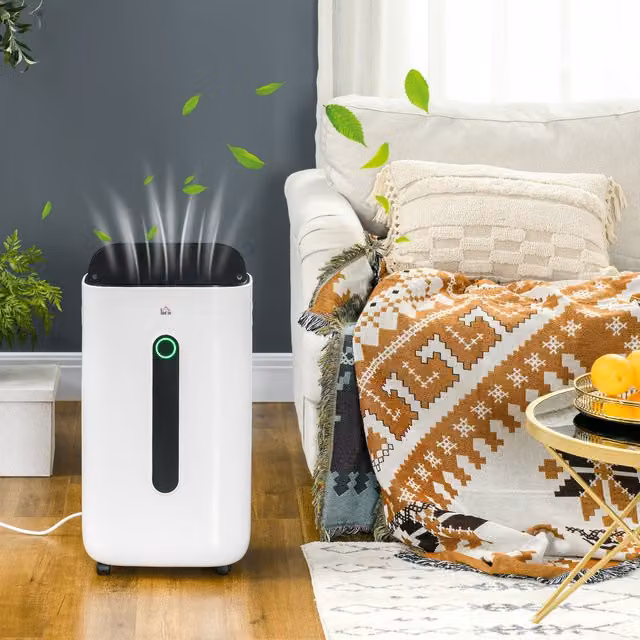 HOMCOM Portable Dehumidifier with Air Cleaning and 24H Timer, 6.5L, White