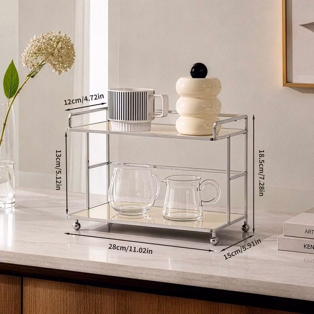 Kelvenix White 2 Tier Metal Cosmetic and Perfume Display Storage Stand – 2