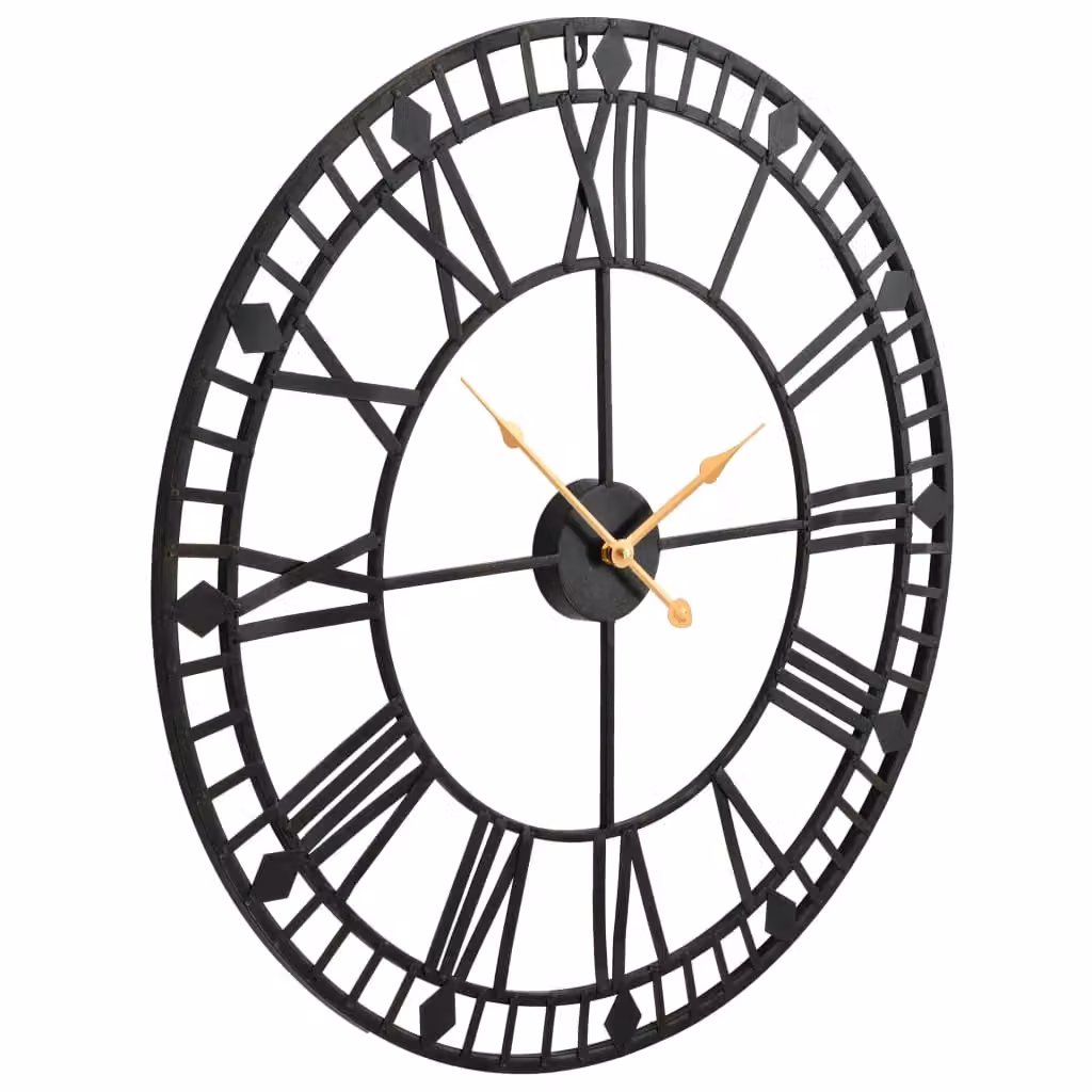 Berkfield Home Vintage Round Metal Wall Clock with Quartz Movement in Black, Diameter: 60 cm – 3