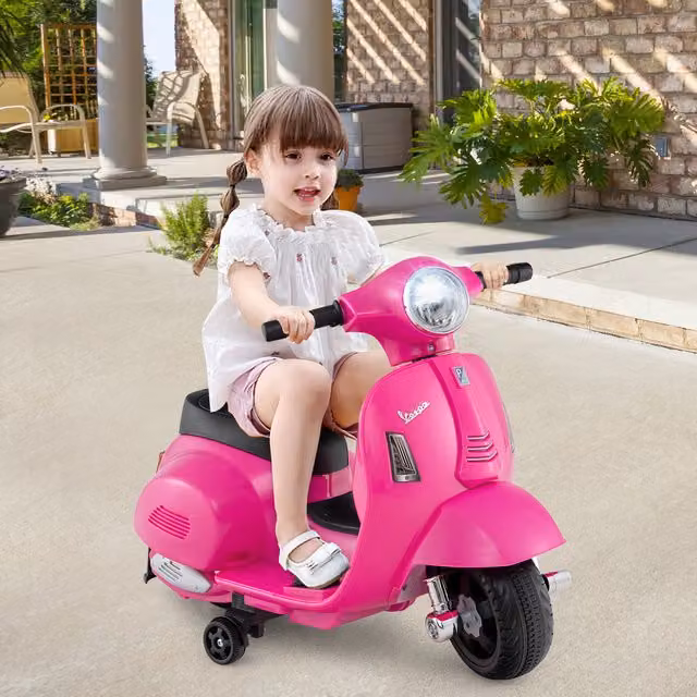 Costway Licensed Vespa Electric Kids Ride on Motorcycle with Light and Sound, Pink