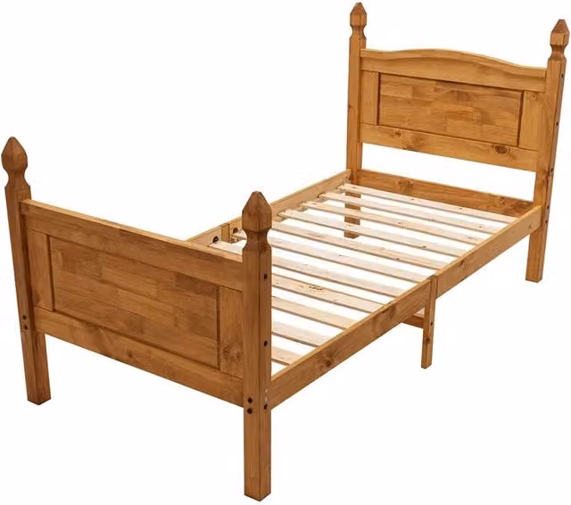 ERGOVEXA Single Solid Pine Bed Frame with High Foot End, Brown, W/D/H: 90 x 190 cm
